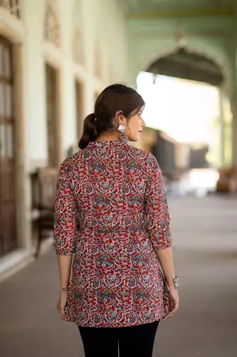 Maroon  pure cotton printed tunic for women