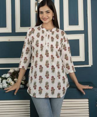 Off white  pure cotton printed tunic for women 1