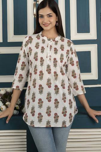 Off white  pure cotton printed tunic for women