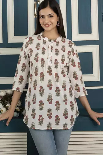 Off white  pure cotton printed tunic for women