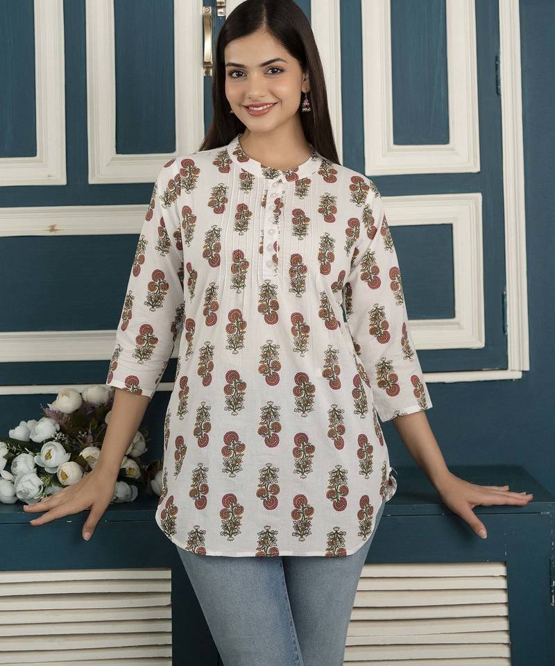 Off white  pure cotton printed tunic for women