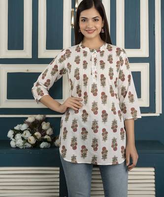 Off white  pure cotton printed tunic for women 2