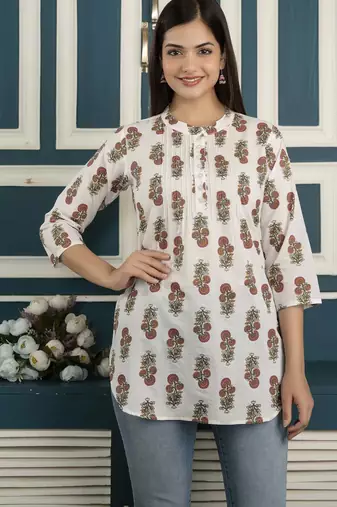 Off white  pure cotton printed tunic for women