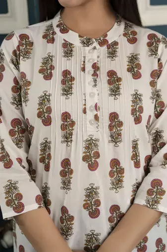 Off white  pure cotton printed tunic for women