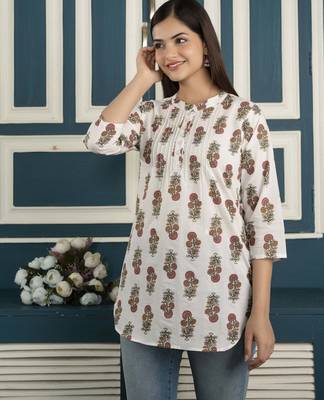 Off white  pure cotton printed tunic for women 4