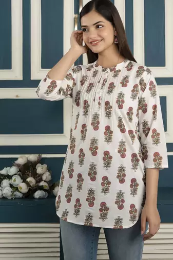 Off white  pure cotton printed tunic for women