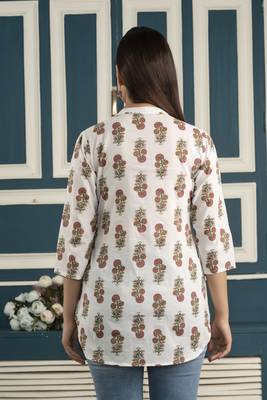 Off white  pure cotton printed tunic for women 5