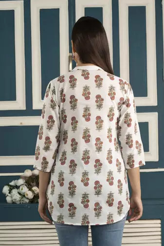 Off white  pure cotton printed tunic for women