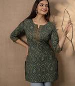 Green  pure cotton printed tunic for women