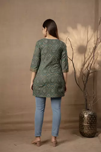 Green  pure cotton printed tunic for women