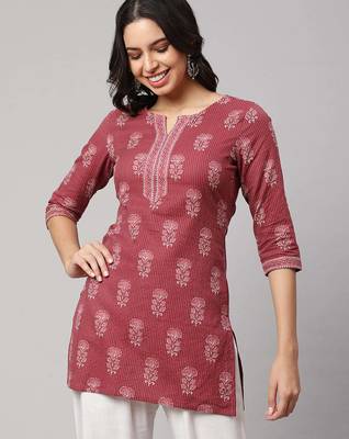 Mauve  pure cotton printed tunic for women 1