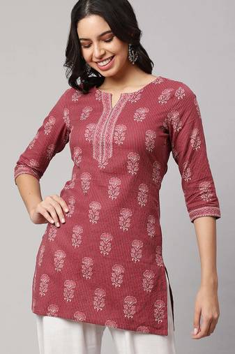 Mauve  pure cotton printed tunic for women