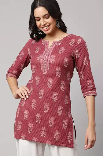 Mauve  pure cotton printed tunic for women