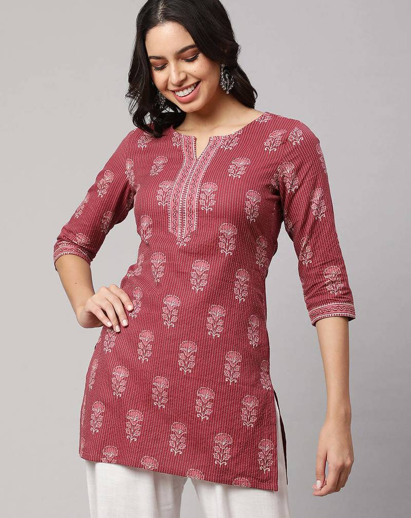 Mauve  pure cotton printed tunic for women