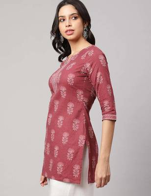 Mauve  pure cotton printed tunic for women 3