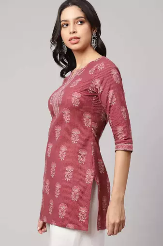 Mauve  pure cotton printed tunic for women