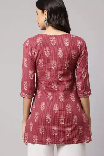 Mauve  pure cotton printed tunic for women