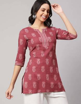 Mauve  pure cotton printed tunic for women 5