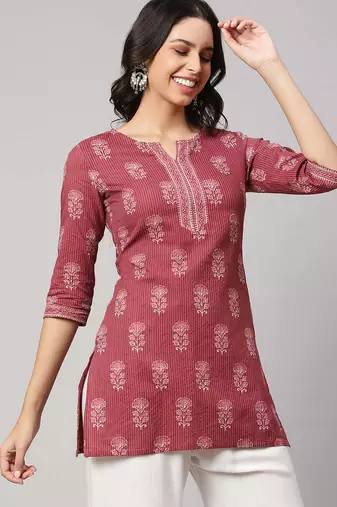 Mauve  pure cotton printed tunic for women