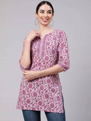 Pink  pure cotton printed tunic for women 1