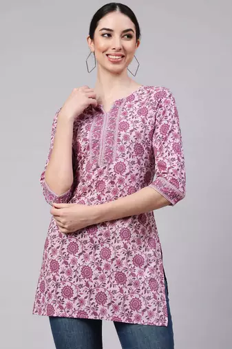 Pink  pure cotton printed tunic for women