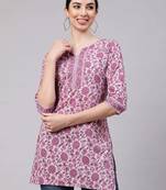 Pink  pure cotton printed tunic for women
