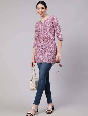 Pink  pure cotton printed tunic for women 2
