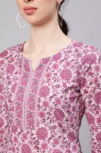Pink  pure cotton printed tunic for women