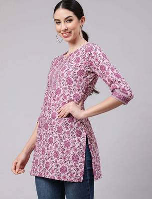 Pink  pure cotton printed tunic for women 4