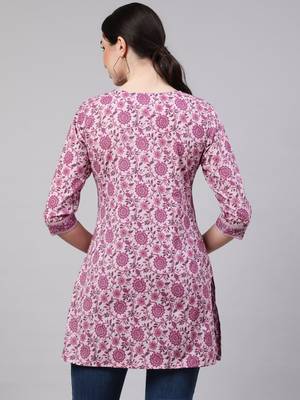 Pink  pure cotton printed tunic for women 5