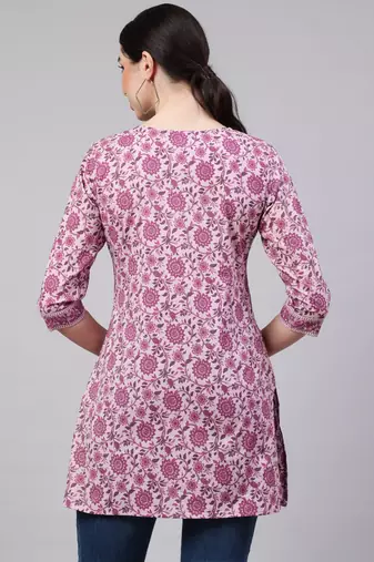 Pink  pure cotton printed tunic for women
