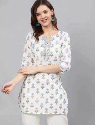 Off white  pure cotton printed tunic for women 1