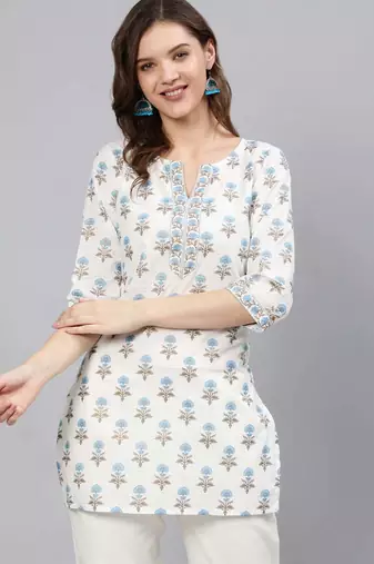Off white  pure cotton printed tunic for women