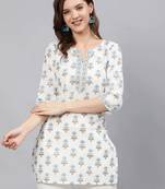Off white  pure cotton printed tunic for women