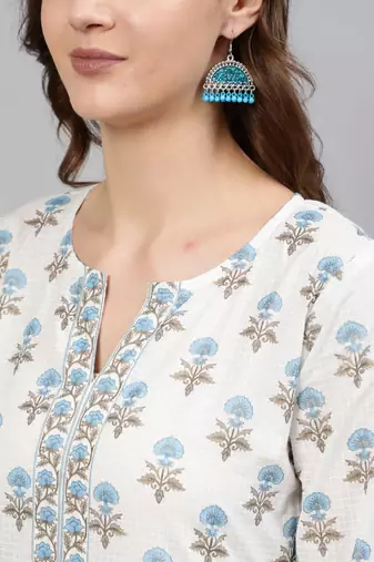 Off white  pure cotton printed tunic for women