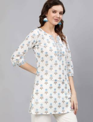 Off white  pure cotton printed tunic for women 3