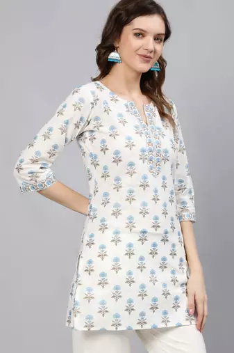 Off white  pure cotton printed tunic for women