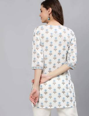 Off white  pure cotton printed tunic for women 4
