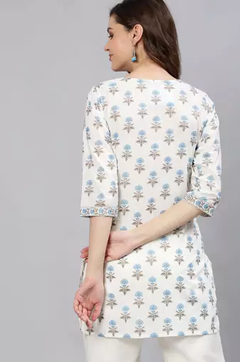 Off white  pure cotton printed tunic for women
