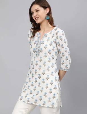 Off white  pure cotton printed tunic for women 5