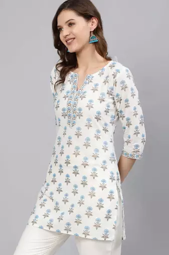 Off white  pure cotton printed tunic for women
