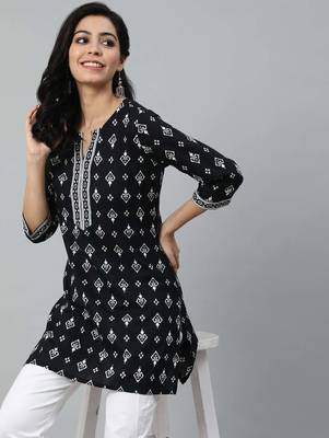 Black  pure cotton printed tunic for women 1