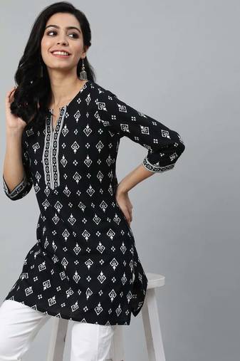Black  pure cotton printed tunic for women