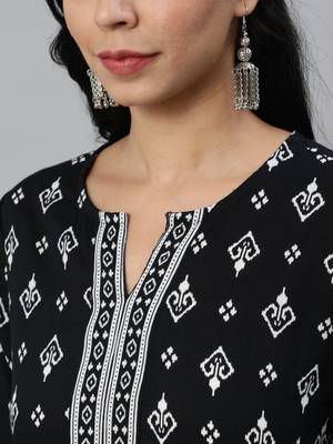 Black  pure cotton printed tunic for women 2