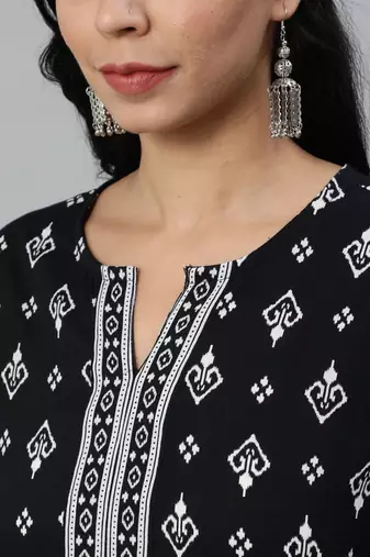 Black  pure cotton printed tunic for women