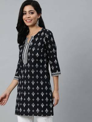 Black  pure cotton printed tunic for women 3