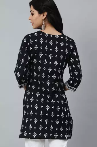 Black  pure cotton printed tunic for women