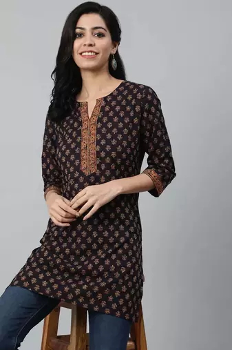Purple  pure cotton printed tunic for women