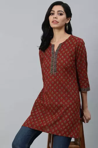 Maroon  pure cotton printed tunic for women