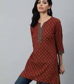 Maroon  pure cotton printed tunic for women